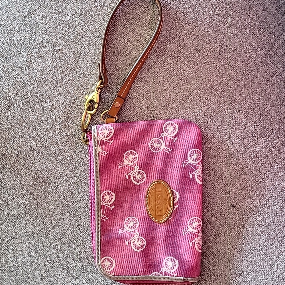 Fossil Pink Bicycle Wristlet Wallet